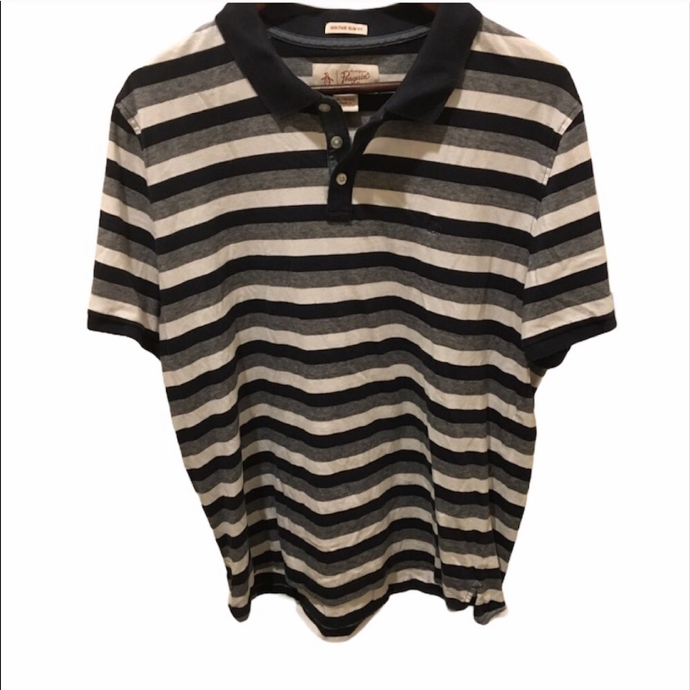 Penguin Navy Blue Striped Polo Shirt